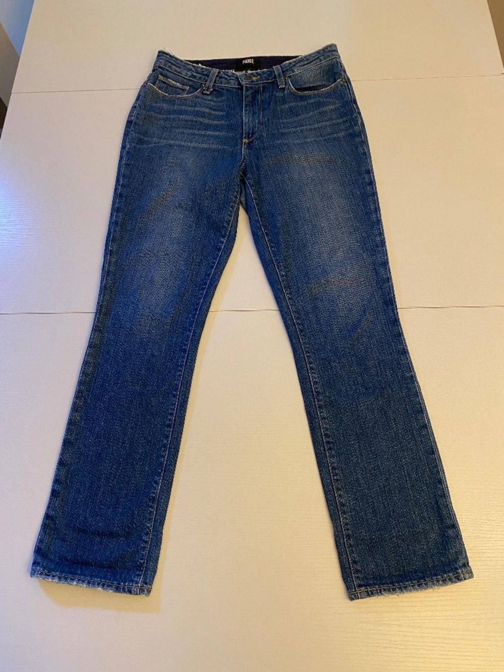 PAIGE Julia Straight Leg Jeans Sz 28 James Wash - Distressed Waist & Raw Hem
